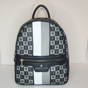 London Fog Hasley Signature Backpack, Black/Gray - Medium Size, NWT
